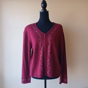 Christopher & Banks Hand Embroidered Beaded Floral Full Zip Cardigan